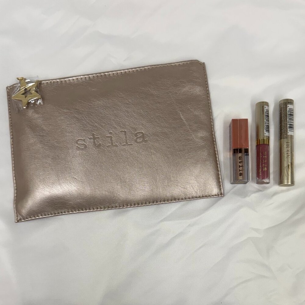 Stila Travel Set Liquid Eyeshadow, Liquid Lipstick, Huge Extreme Mascara, Bag
